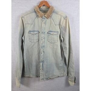 Allsaints Spitalfields Mens M Bedford Denim Shirt Snap Up Cord Collar Western